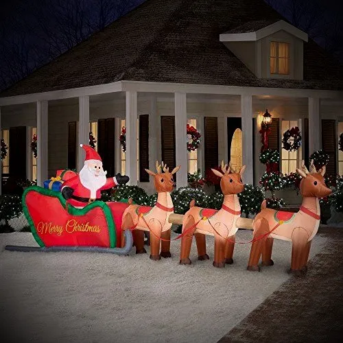 Inflable de Santa Claus en trineo con renos